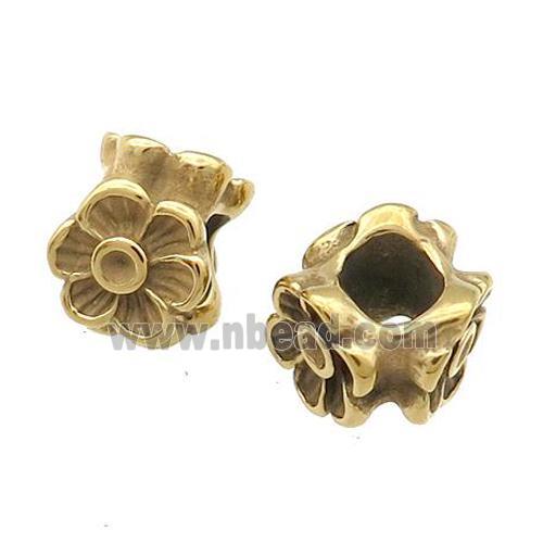 Stainless Steel Flower European Beads Large Hole Gold Plated