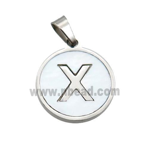 Raw Stainless Steel Pendant Pave White Shell Letter-X