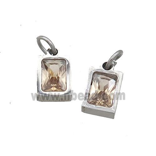 Raw Stainless Steel Pendant Pave Champagne Zircon Rectangle