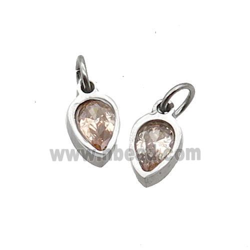 Raw Stainless Steel Teardrop Pendant Pave Champagne Zircon