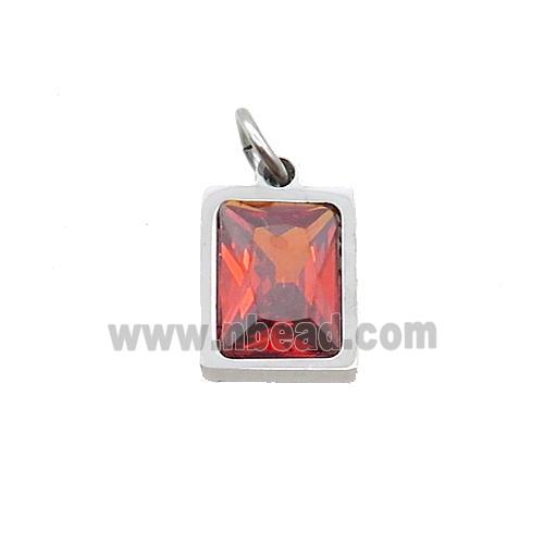 Raw Stainless Steel Rectangle Pendant Pave Orange Zircon