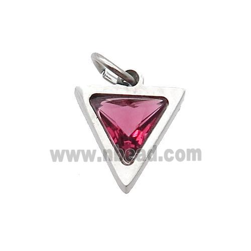Raw Stainless Steel Triangle Pendant Pave Red Zircon