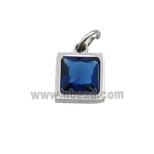 Raw Stainless Steel Square Pendant Pave Blue Zircon