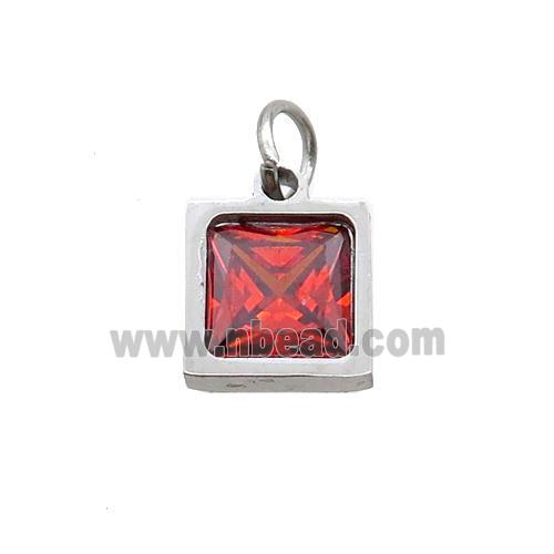 Raw Stainless Steel Square Pendant Pave Orange Zircon