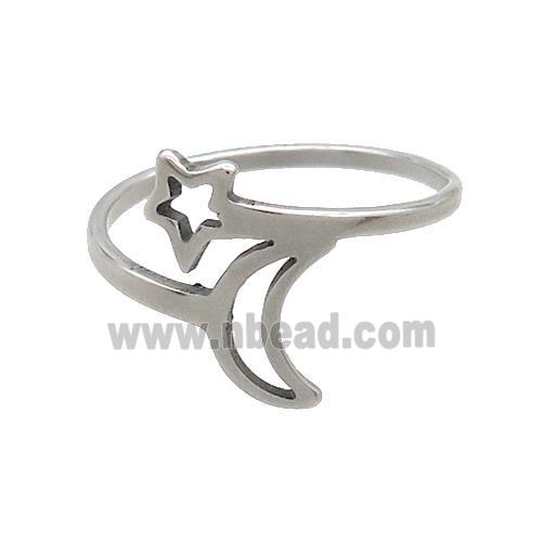 Raw Stainless Steel Rings Moon Star