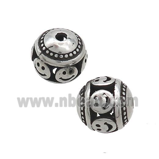 Stainless Steel Round Beads Hollow Antique Silver