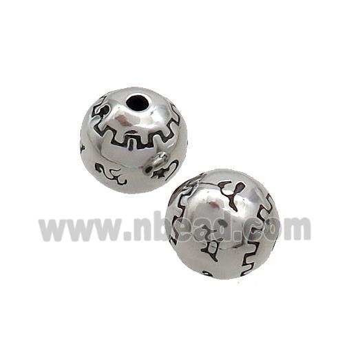 Stainless Steel Beads Round Antique Silver