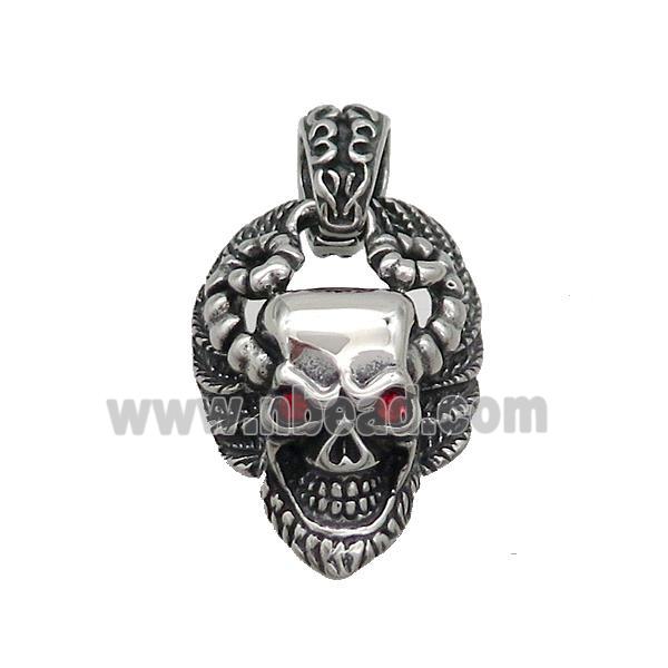 Stainless Steel Skull Charms Pendant Pave Rhinestone Antique Silver