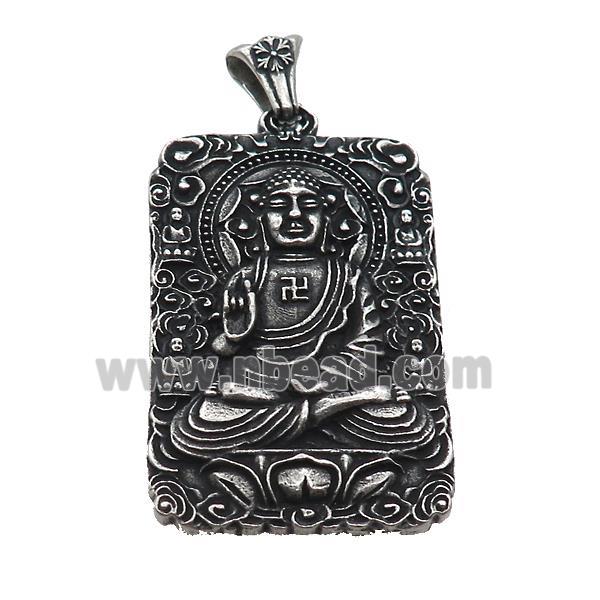 Stainless Steel Buddha Charms Pendant Rectangle Antique Silver