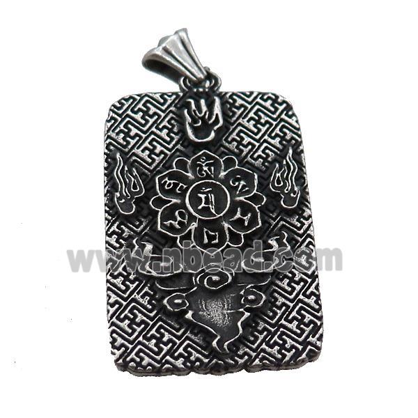 Stainless Steel Buddha Charms Pendant Rectangle Antique Silver