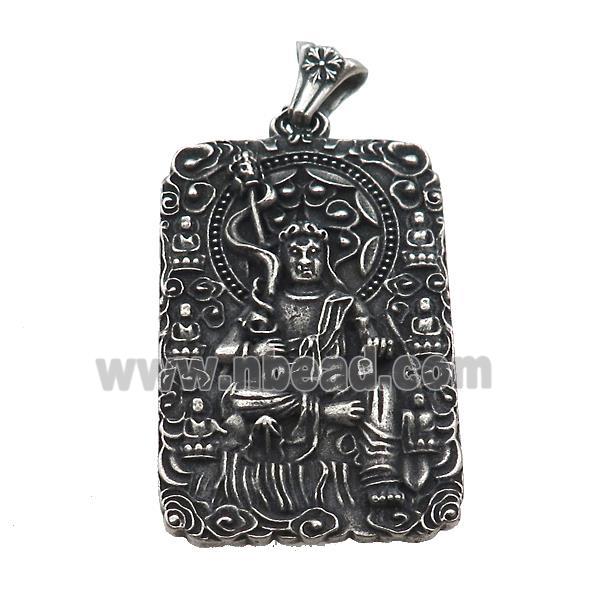 Stainless Steel Buddha Charms Pendant Rectangle Antique Silver