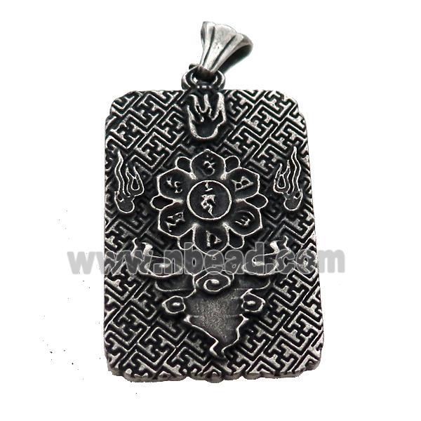 Stainless Steel Buddha Charms Pendant Rectangle Antique Silver