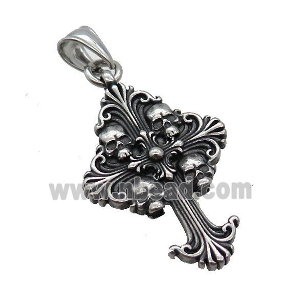 Stainless Steel Cross Pendant Skull Antique Silver