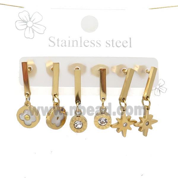 Stainless Steel Earrings Mixed Shapes Gold Plated