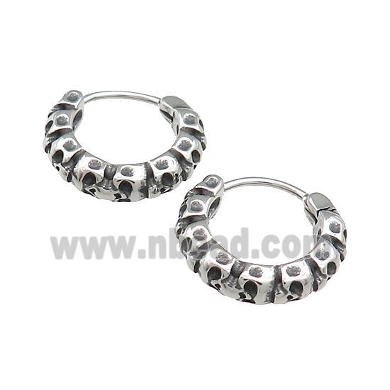 Stainless Steel Hoop Earrings Skull Antique Silver