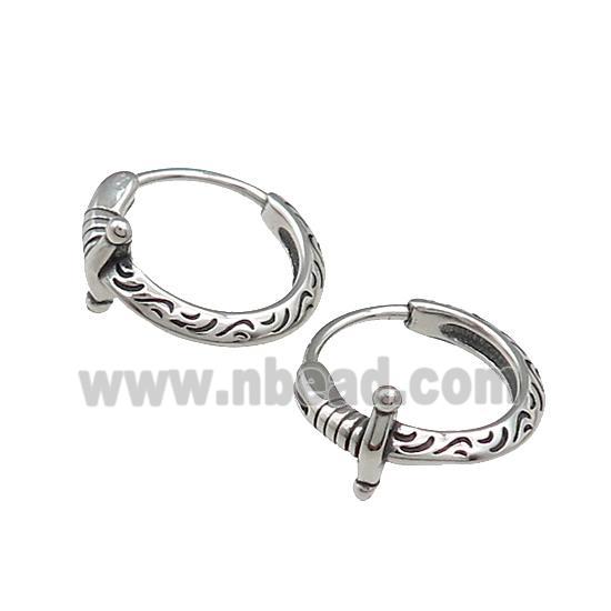Stainless Steel Hoop Earrings Cross Antique Silver