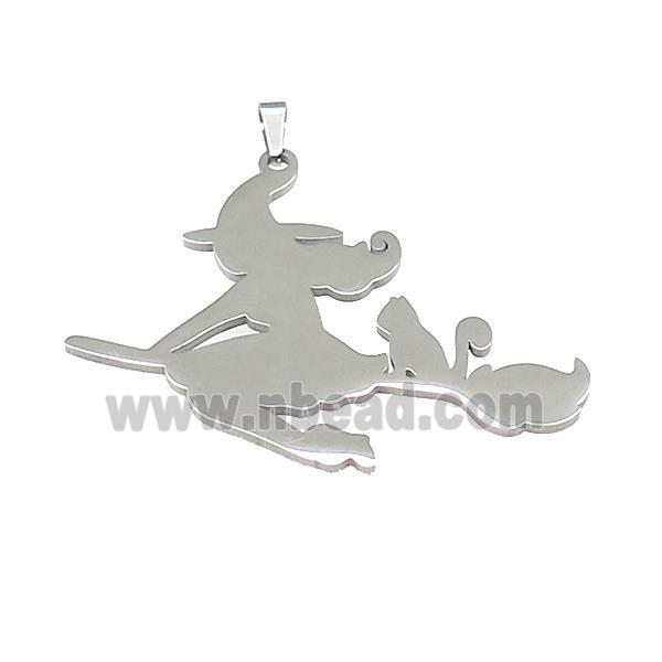 Raw Stainless Steel Witch Charms Pendant Halloween Broom Cat