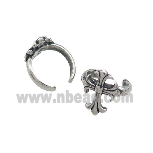 Stainless Steel Clip Earrings Fleur De Lis Antique Silver