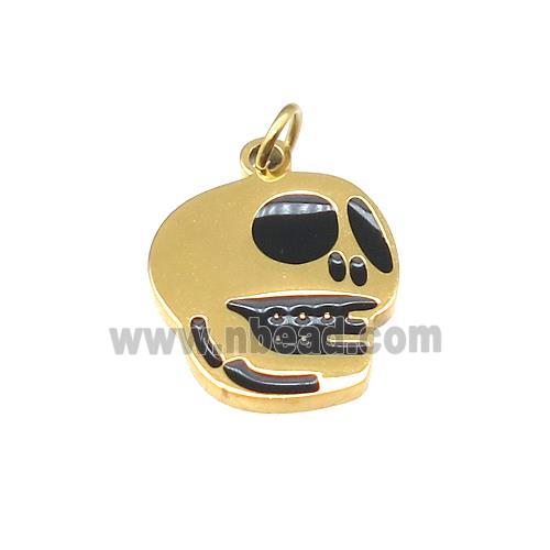 Halloween Skull Charms Stainless Steel Black Enamel Gold Plated