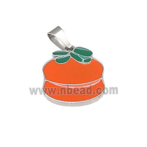 Persimmon Charms Raw Stainless Steel Pendant Orange Enamel