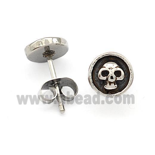 Stainless Steel Skull Stud Earrings Antique Silver