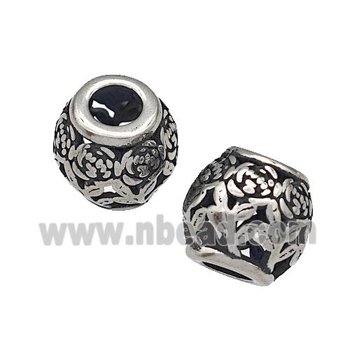 316 Stainless Steel Barrel Beads Flower Hollow Large Hole Antique silver