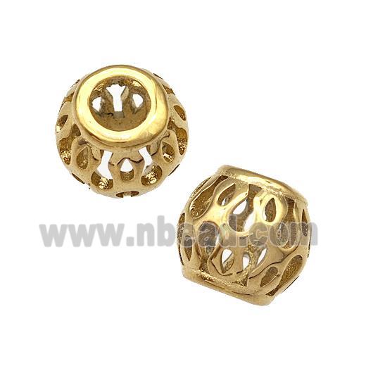 Stainless Steel Barrel Beads Hollow Large Hole Gold Plated