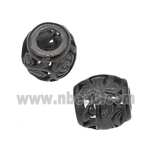 Stainless Steel Barrel Beads Cross Large Hole Hollow Black Plated