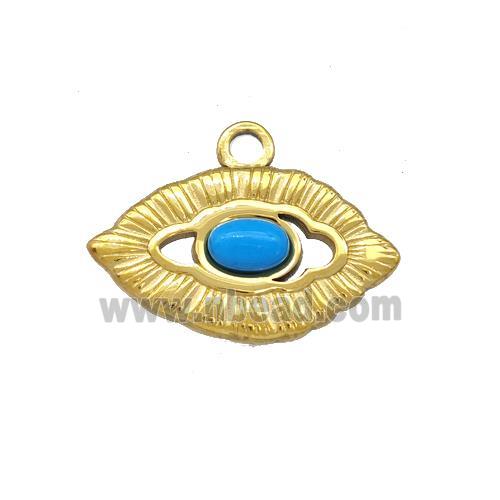 Stainless Steel Eye Pendant Pave Blue Synthetic Turquoise Gold Plated
