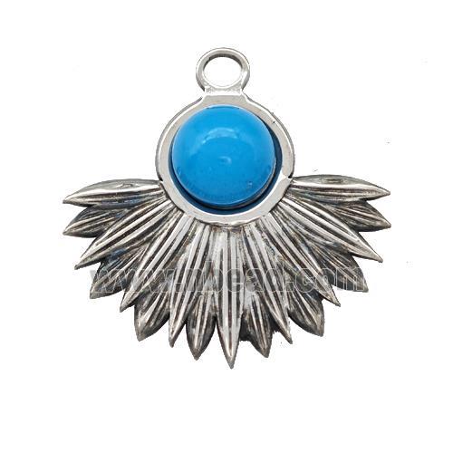 Raw Stainless Steel Pendant Pave Blue Synthetic Turquoise