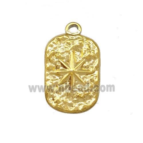 Stainless Steel Compass Pendant Hammered Rectangle Gold Plated