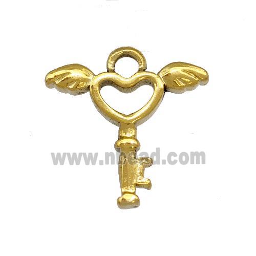 Stainless Steel Key Pendant Angel Wings Gold Plated