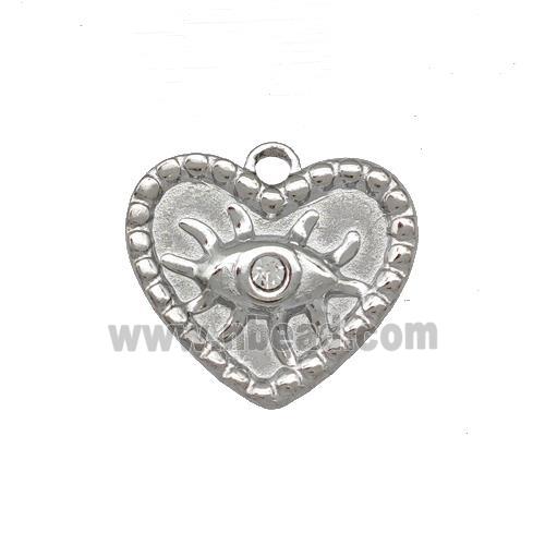 Raw Stainless Steel Heart Eye Pendant Pave Rhinestone