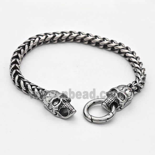 304 Stainless Steel Skull Bracelet Antique Silver