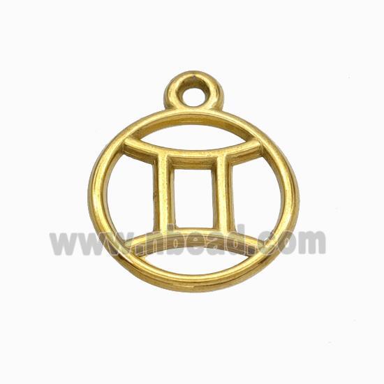 Stainless Steel Symbol Pendant Zodiac Gemini Gold Plated