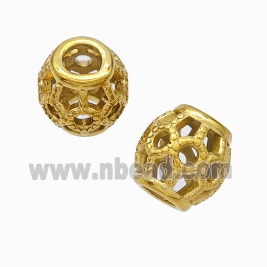 Titanium Steel Barrel Beads Large Hole Hollow Gold Plated