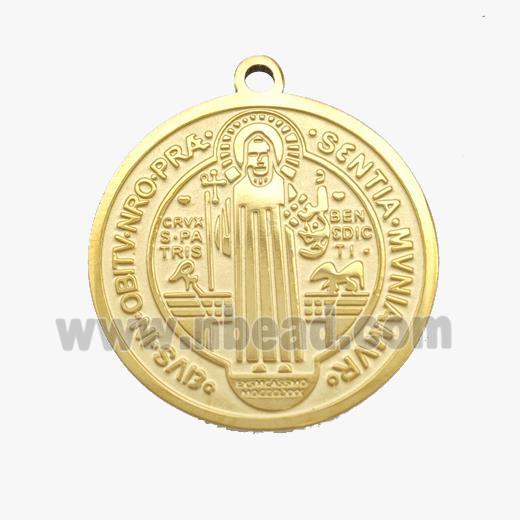 Stainless Steel Pendant Medal Jesus Circle Gold Plated