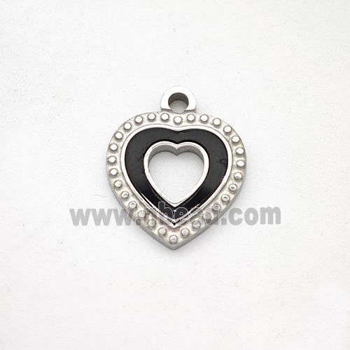 Raw Stainless Steel Heart Pendant Pave Black Acrylic