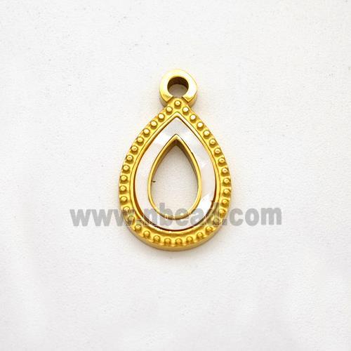 Stainless Steel Teardrop Pendant Pave Shell Hollow Gold Plated