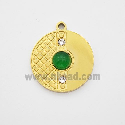 Stainless Steel Sun Pendant Pave Green Jade Rhinestone Gold Plated