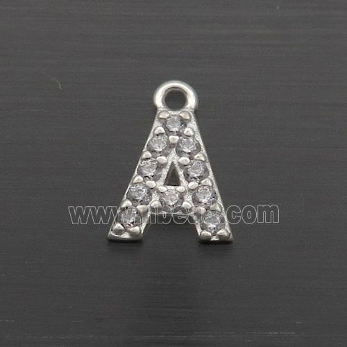 Sterling Silver A-Letter Pendant Pave Zircon
