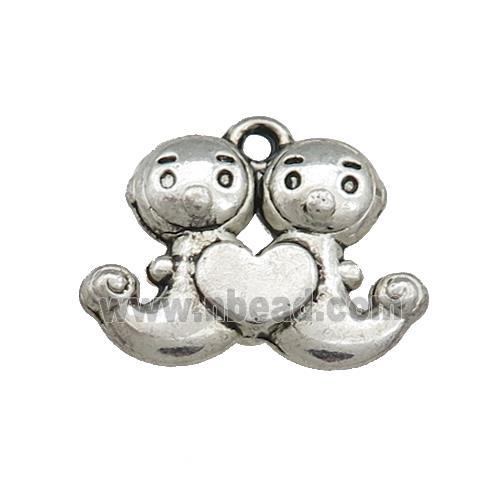 Tibetan Style Zinc Fuwa Charms Pendant Antique Silver