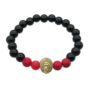 black Onyx Agate Bracelet with Shaikh, stretchy, approx 8mm dia