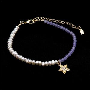 Pearl Bracelet With Amethyst, approx 10mm, 3.5-4mm, 17-22cm length