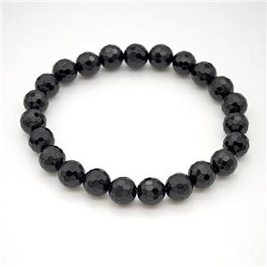 Natural Black Onyx Agate Bracelet Faceted Round Stretchy, approx 8mm