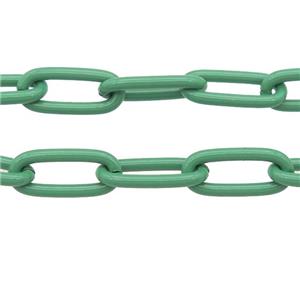 Alloy Paperclip Chain with fire green lacquered, approx 8-17mm