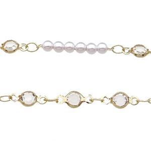 Copper Chain With Pearlized Plastic Gold Plated, approx 4.5mm, 3mm