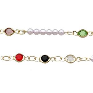 Copper Chain With Pearlized Plastic Gold Plated, approx 4.5mm, 3mm