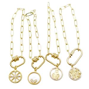 copper bracelet with carabiner lock, gold plated, mixed, approx 4x11mm, 18cm length