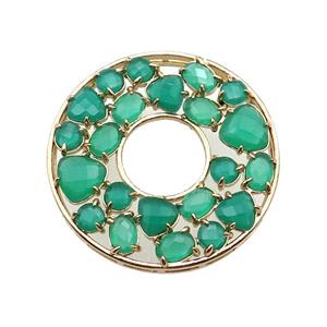 copper donut pendant pave green Cat Eye Crystal, gold plated, approx 38mm dia